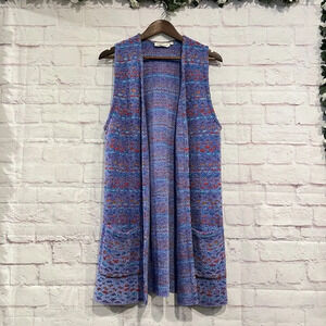 French Rags Long Sweater Vest Multicolor Boho Hippie Size 2 Soft‎ Casual